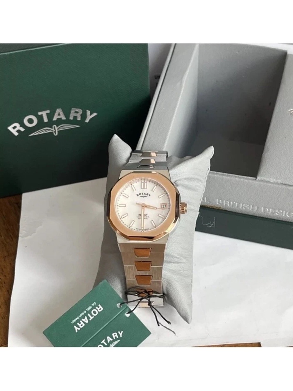 Rotary Two-Tone Silver and Rose Gold Women's Bracelet Watch